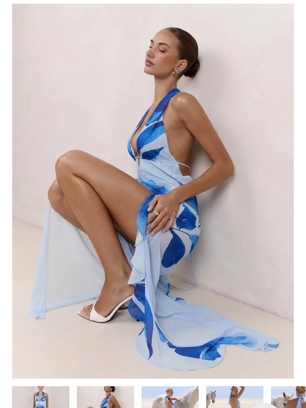 Alt swim Alexandria Dress - Bluebell Light Blue Floral Halter Maxi Dress